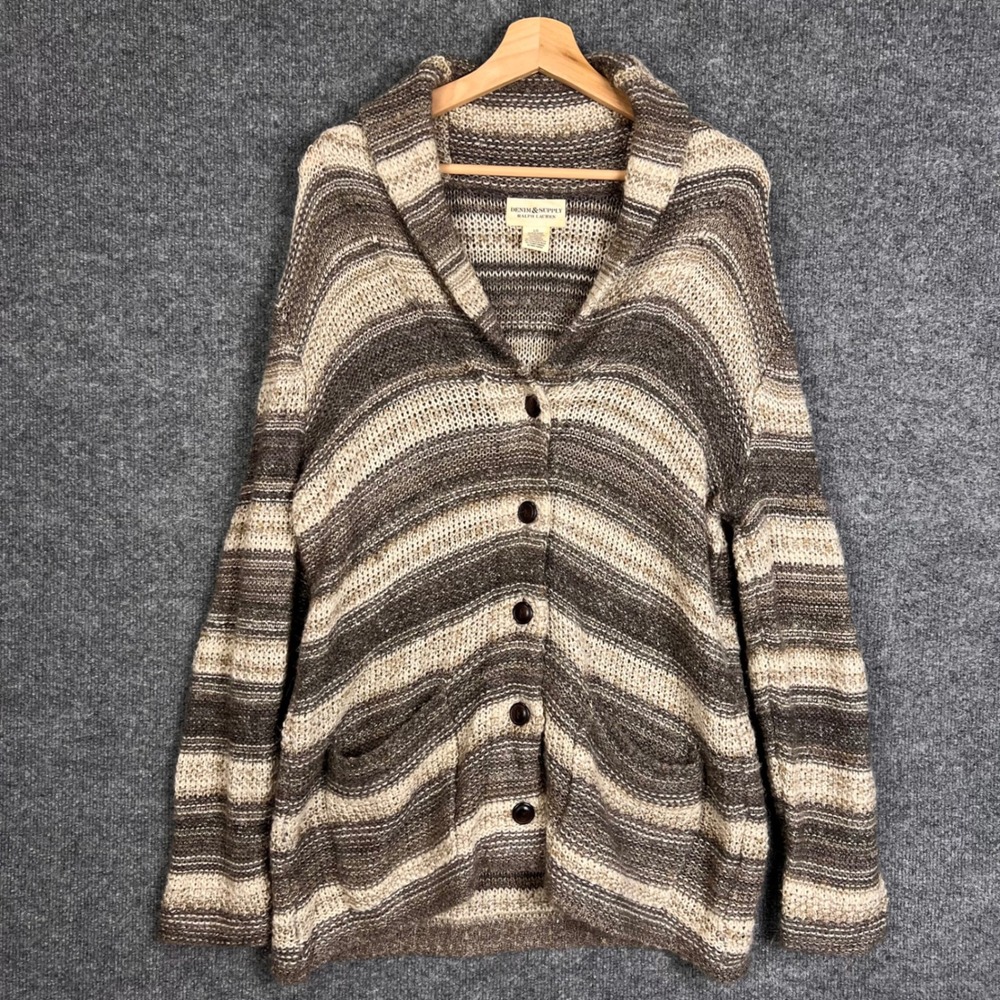 Denim & Supply Ralph Lauren Cardigan Womens L Brown Excellent Striped Shawl Knit